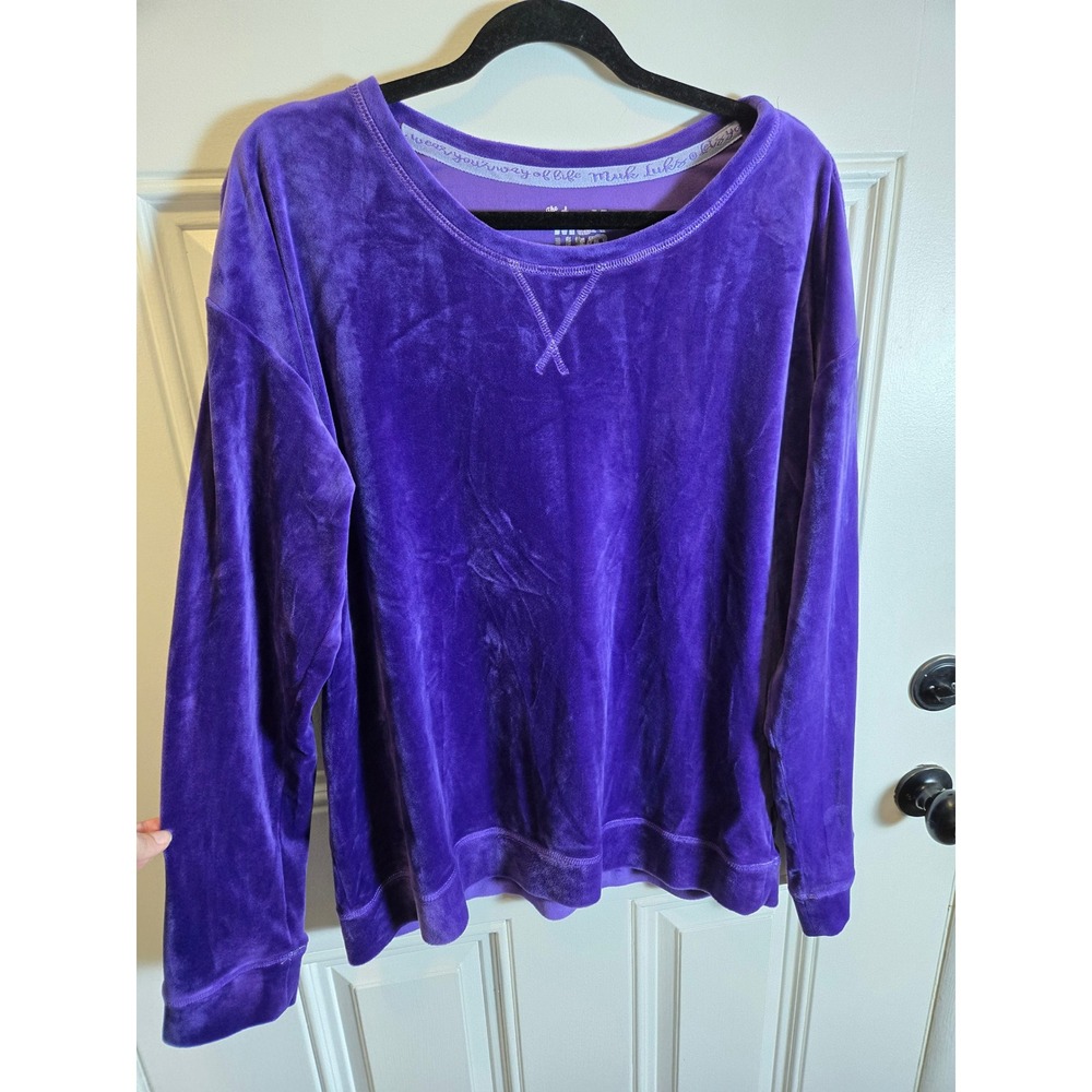 Muk Luks Women Purple Velour Sweatshirt Size TXL Long Sleeve Soft Loungewear